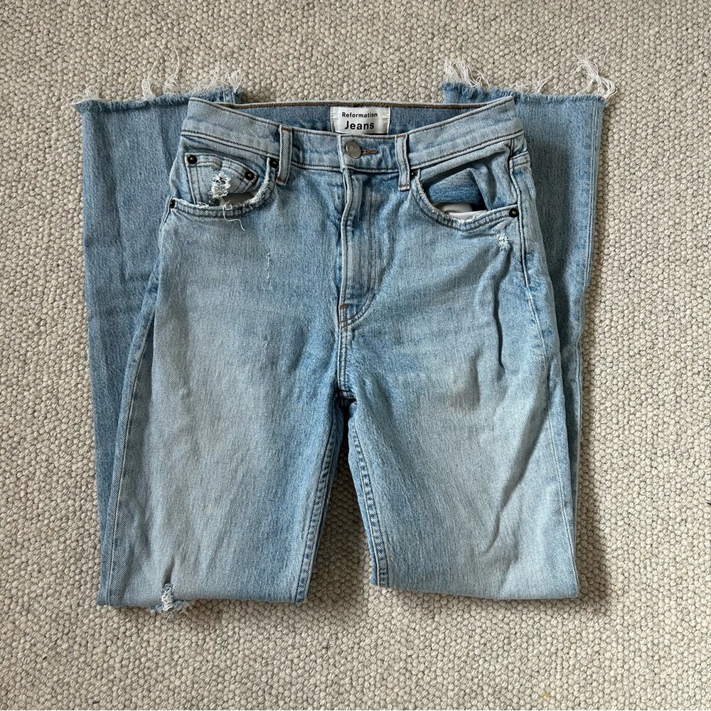 Reformation Liza High Straight Light Blue Denim Jeans
